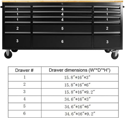 72" Rolling Tool Chest with 15 Drawers, Lockable Storage Cabinet, Assembled - Image 8