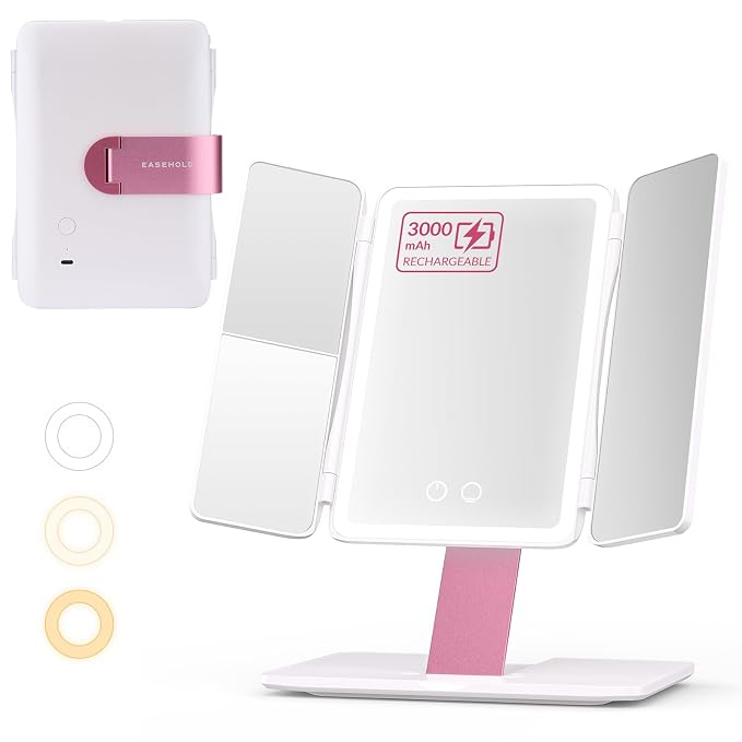EASEHOLD Foldable Tri-Fold Lighted Makeup Vanity Mirror by EASEHOLD