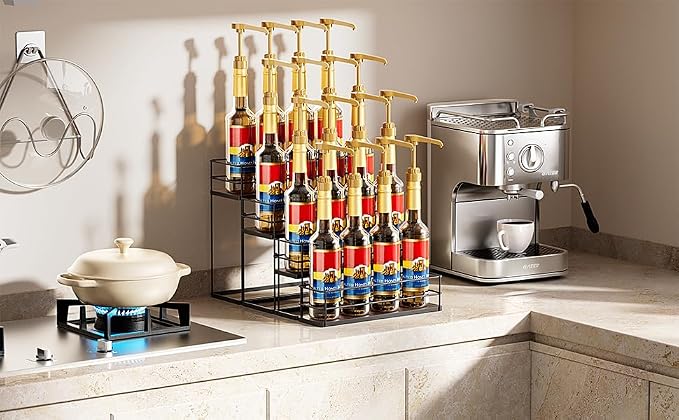 16 Bottle Capacity Coffee Syrup Organizer 4 Tier Coffee Syrup Stand Shelf - Image 5
