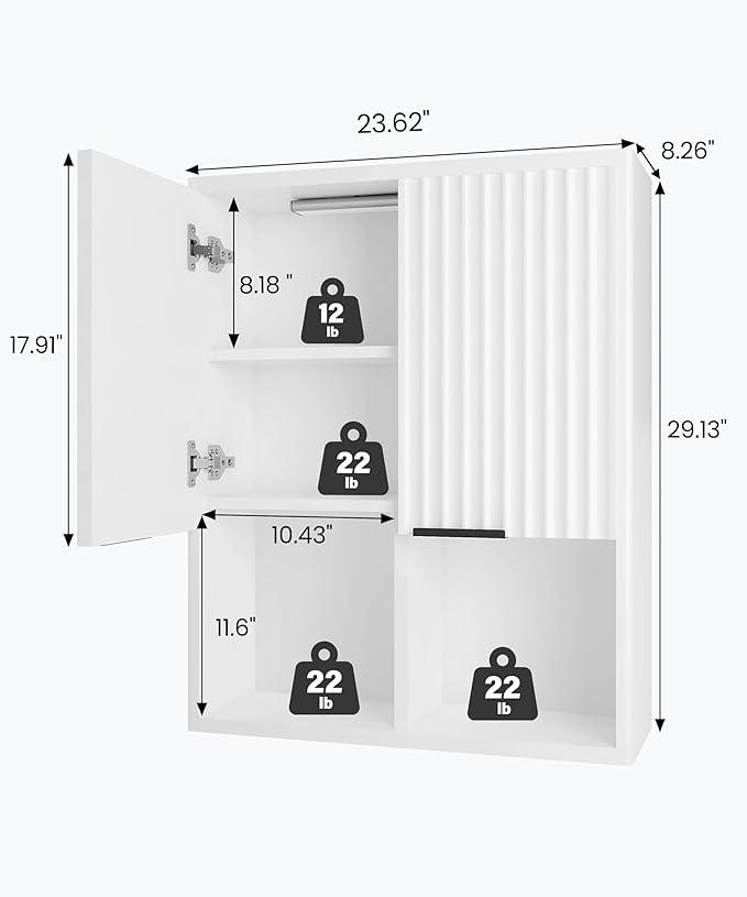 HAIOOU Fluted Bathroom Wall Cabinet - Image 3