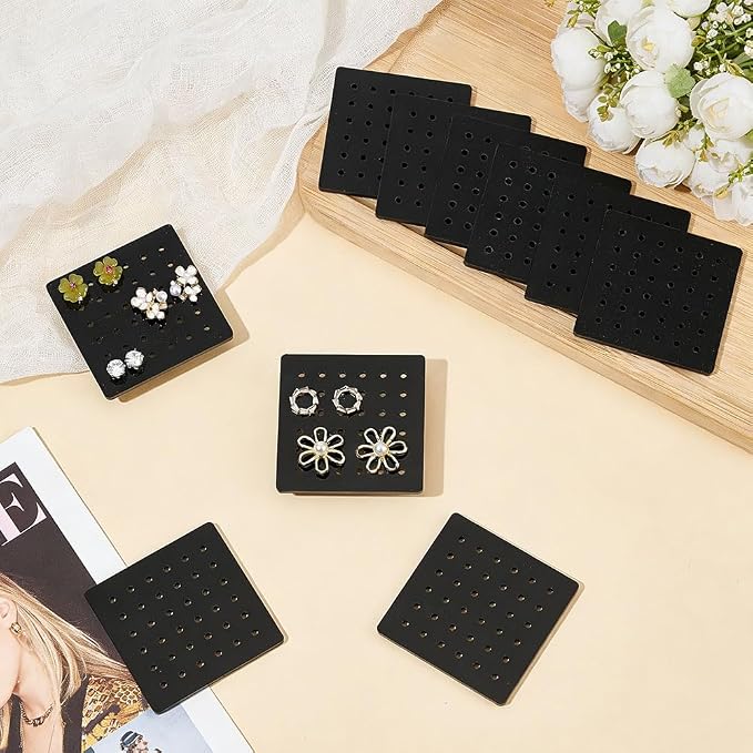 OLYCRAFT 12Pcs Acrylic Earring Display Cards 36 Holes Black Earring Organizer - Image 4