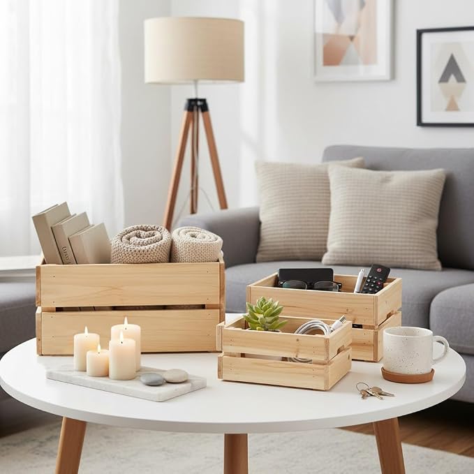 Oairse Set of 3 Rustic Wooden Storage Crates - Image 3