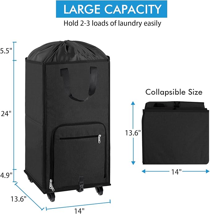 Bukere Laundry Hamper with Wheels, Large Rolling Laundry Basket with 4 Casters - Image 3