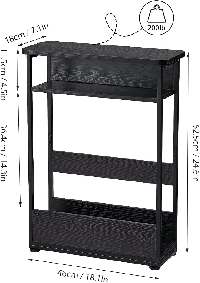 Vintage Narrow Side Table with Storage Shelf, 3 Tier Slim End Table Modern Sofa - Image 3
