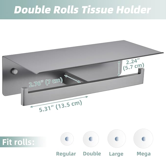 APLusee Gunmetal Gray Double Toilet Paper Holder - Image 9