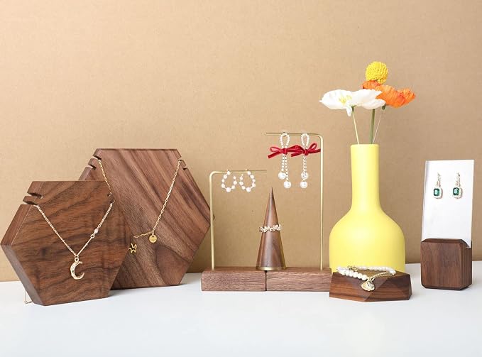 GemeShou 3pcs walnut wooden dangle earring stand holder, hoop earring displays - Image 6