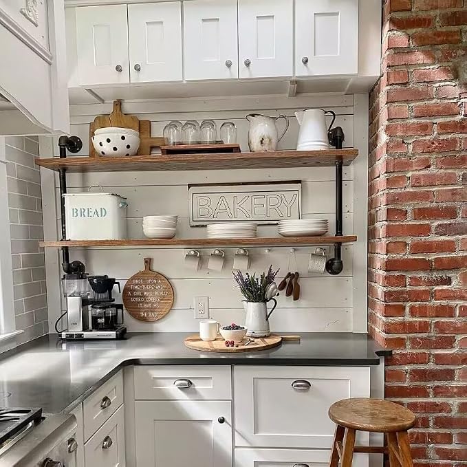 HDDFER Pipe Shelves Industrial Pipe Shelving Real Wood Industrial Floating - Image 3