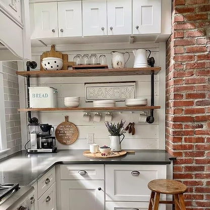 HDDFER Pipe Shelves Industrial Pipe Shelving Real Wood Industrial Floating - Image 3