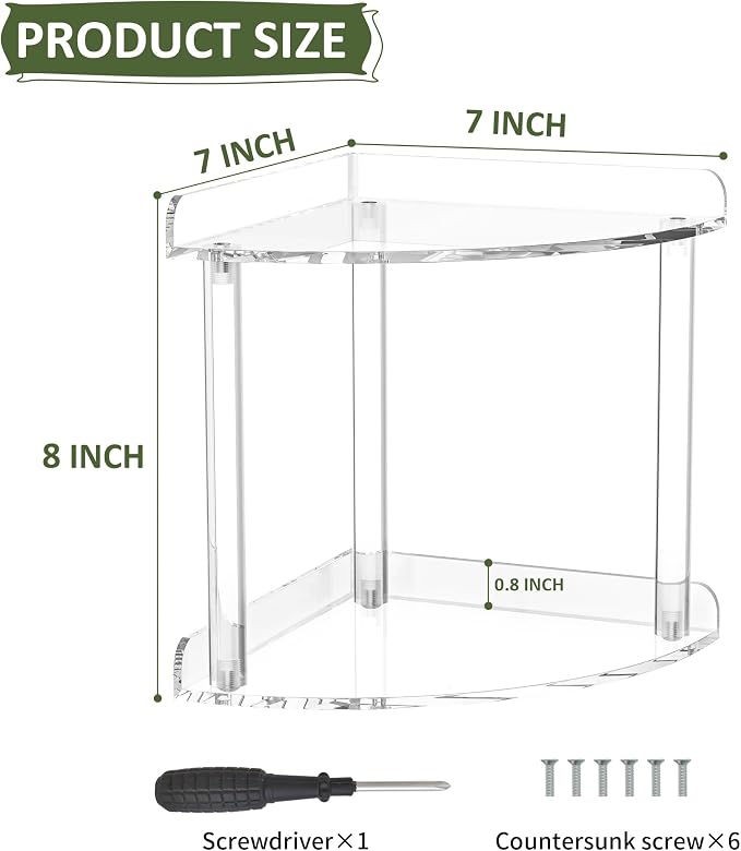 2 Tier Countertop Corner Organizer Shelf 7x7x8 Inch, Acrylic Bathroom Organizer - Image 3