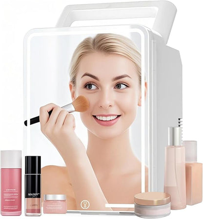 12L Skincare Fridge with Mirror & LED Lighting, 3-Mode Dimmable, Cooler & Warmer by Kikihouse