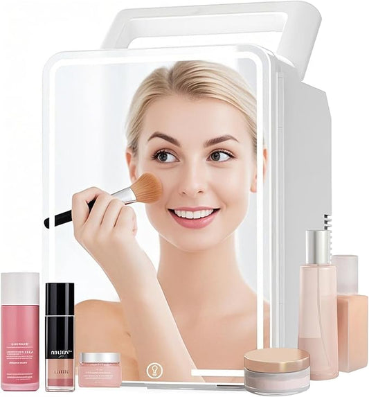 12L Skincare Fridge with Mirror & LED Lighting, 3-Mode Dimmable, Cooler & Warmer by Kikihouse