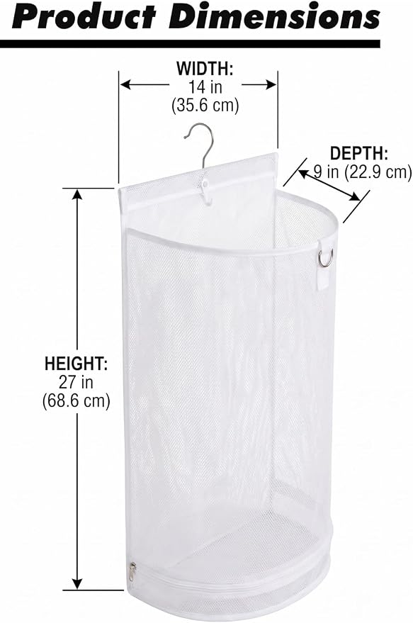 ALYER Hanging Semi Round Storage Mesh Bag, Collapsible Laundry Hamper Basket - Image 2