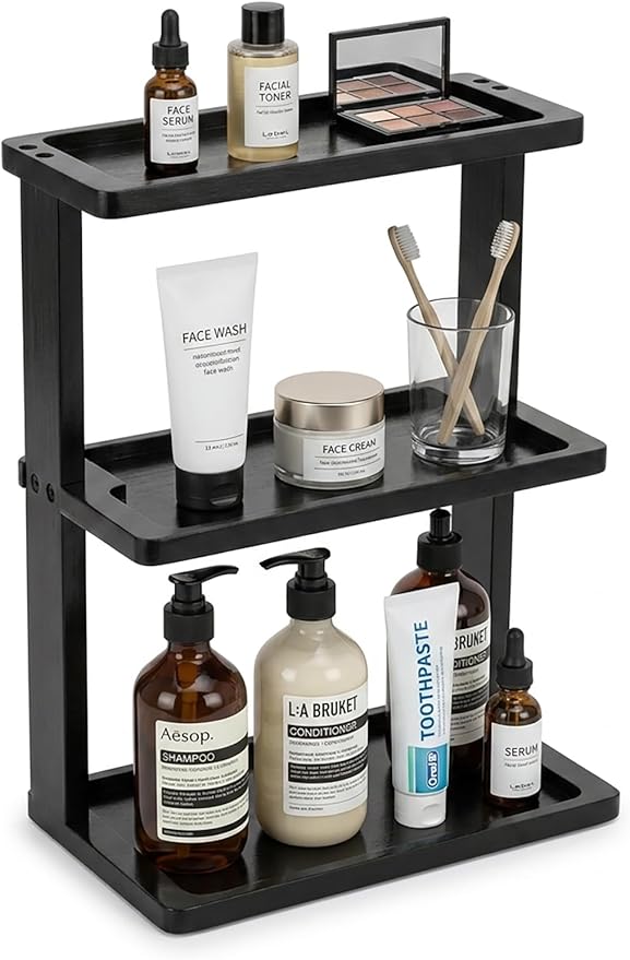 PEKER Bamboo Bathroom Organizer Countertop – Vanity Storage Shelf by Unknown