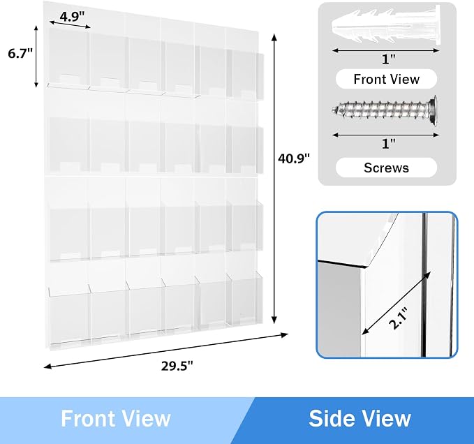 Acrylic Brochure Pamphlet Holder, 24 Clear Wall Mount Display Holders, Trifold - Image 2