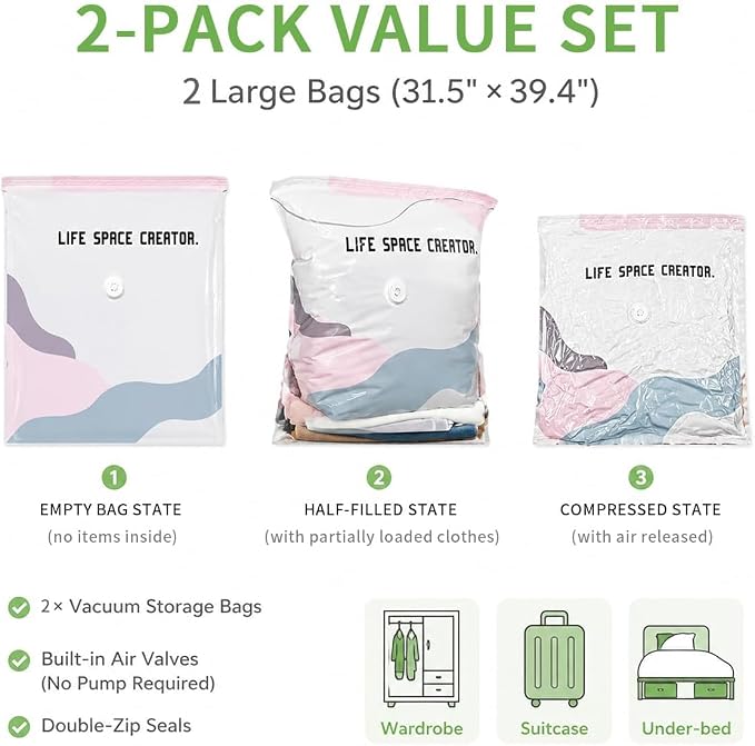 No Pump Vacuum Storage Bags – Large Cube Compression Storage Bags - Image 7