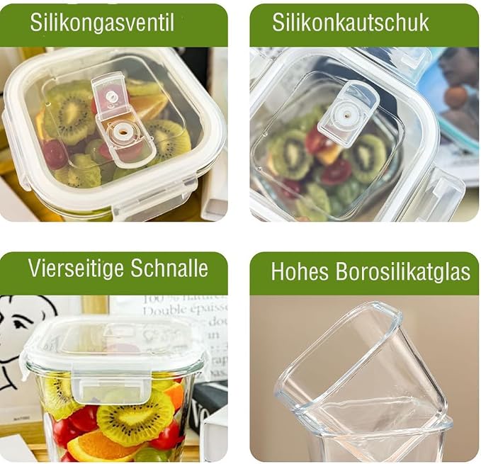 H.JSS WDJS 4 Cup Square Glass Food Storage Container - Image 8