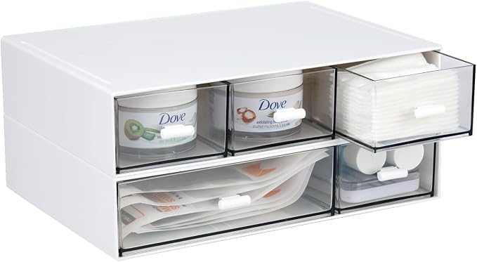 Desktop Organiser with 5 Drawers, Stackable Plastic Storage Box on Desk by OSteedWares
