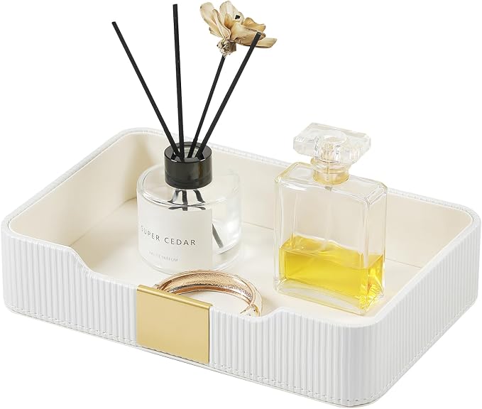 Valet Tray Desktop Storage Organizer, PU Leather Catchall Bedside Vanity Tray by Cretkhp
