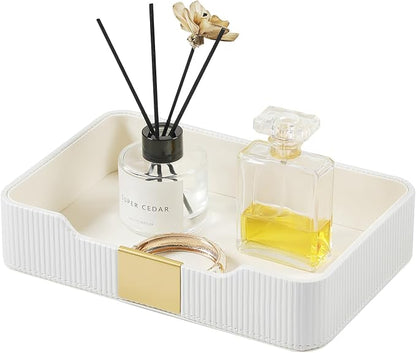 Valet Tray Desktop Storage Organizer, PU Leather Catchall Bedside Vanity Tray by Cretkhp