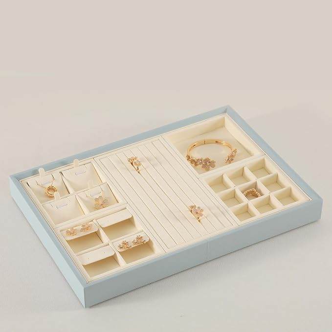 Dark Blue Jewelry Display Tray Ring Necklace Earring Bangle Organizer - Image 3
