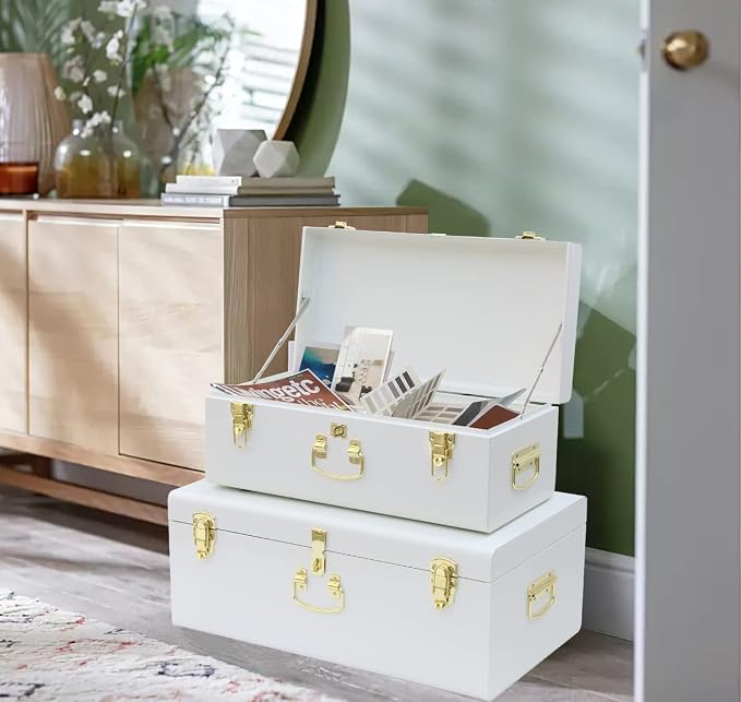 Vixdonos Decorative Metal Box Storage Trunks Set of 2 College Dorm Chest - Image 5