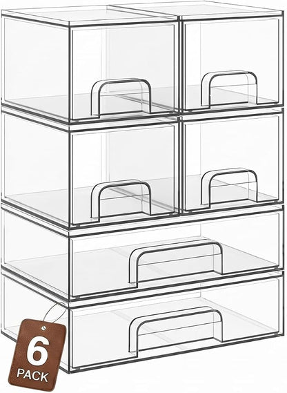 Clear Stackable Storage Drawers, Acrylic Bathroom Makeup Organizer, Plastic Bins by TIPGO