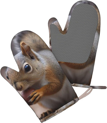Cute Squirrel Print Oven Mitts Set of 2, Heat Resistant Silicone Oven Mittens - Image 3