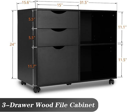 QDSSDECO 3-Drawer with Shelf Wood File Cabinet Mobile Lateral Filing Cabinet - Image 3