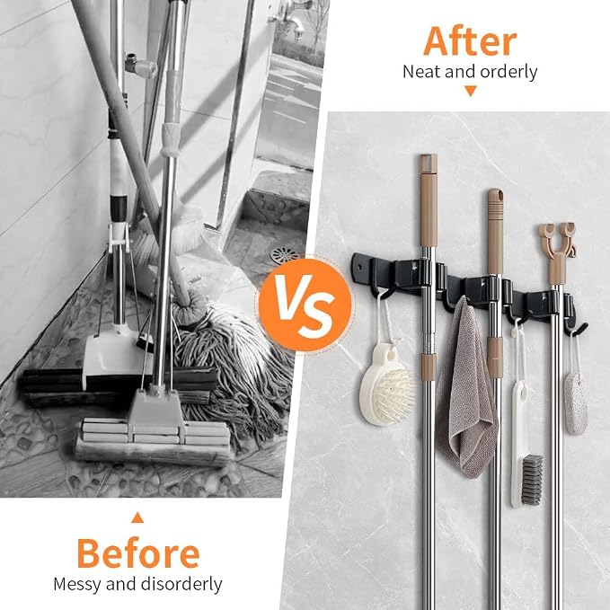 2 Pack Broom Hanger and Mop Holder, Heavy Duty Garden Tool Organizer Rack Rake - Image 2