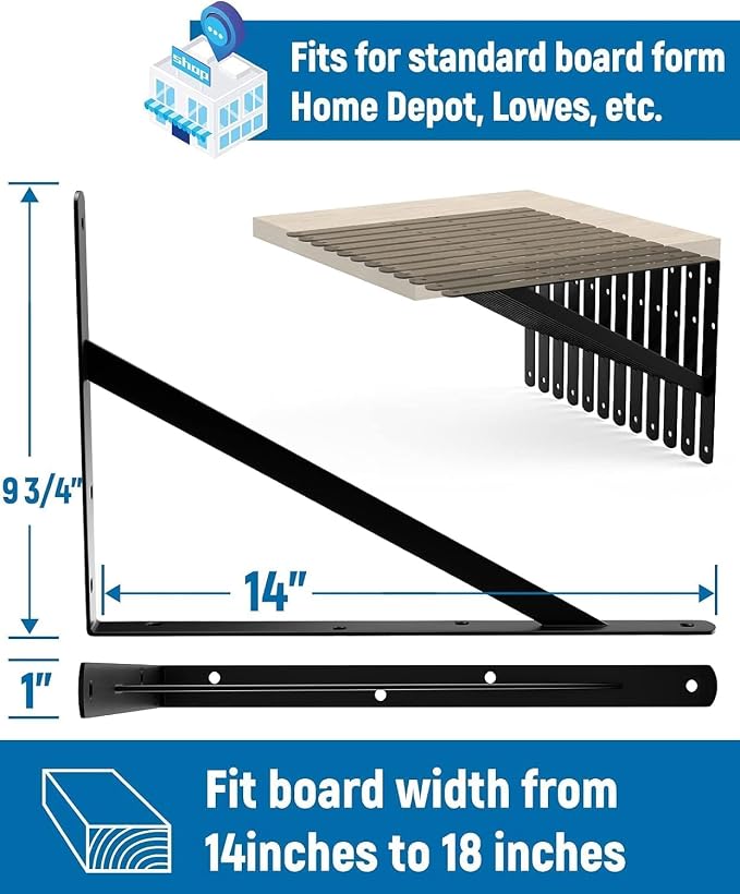 4-Pack 14 Inch Heavy Duty Shelf Brackets, Large Floating Wall Bracket - Image 2
