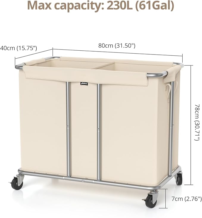 Hodonas 230L Rolling Laundry Hamper, 2-Section Laundry Basket - Image 8