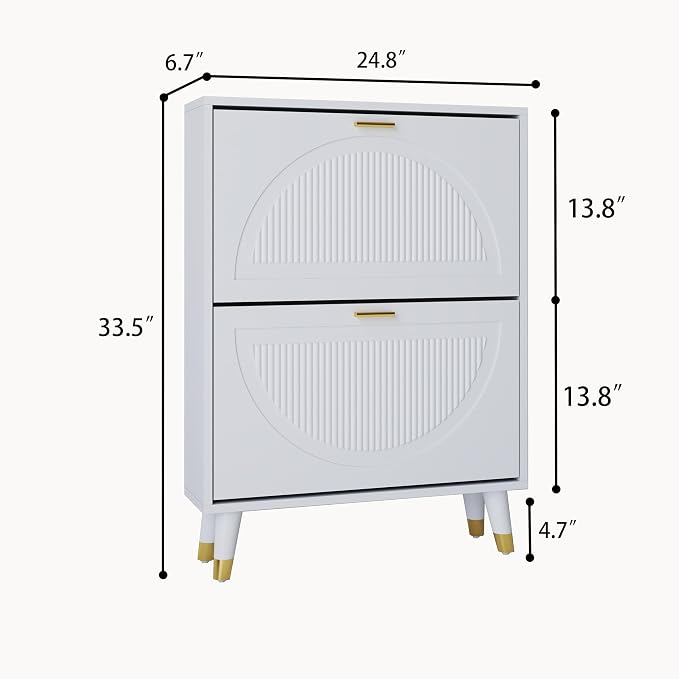 White Shoe Storage Cabinet: 24" Ultra Thin Small Shoe Cabinet - Image 2