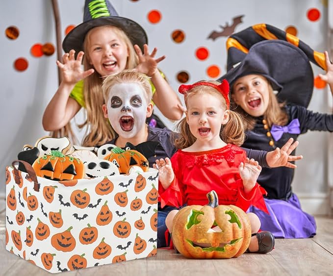 Rectangular Halloween Basket for Kids Pumpkin Basket Toy Storage Bin Organizer - Image 4