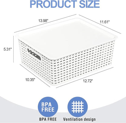 6 Pack Stackable Lidded Storage Baskets, Plastic Woven Baskets - Image 2