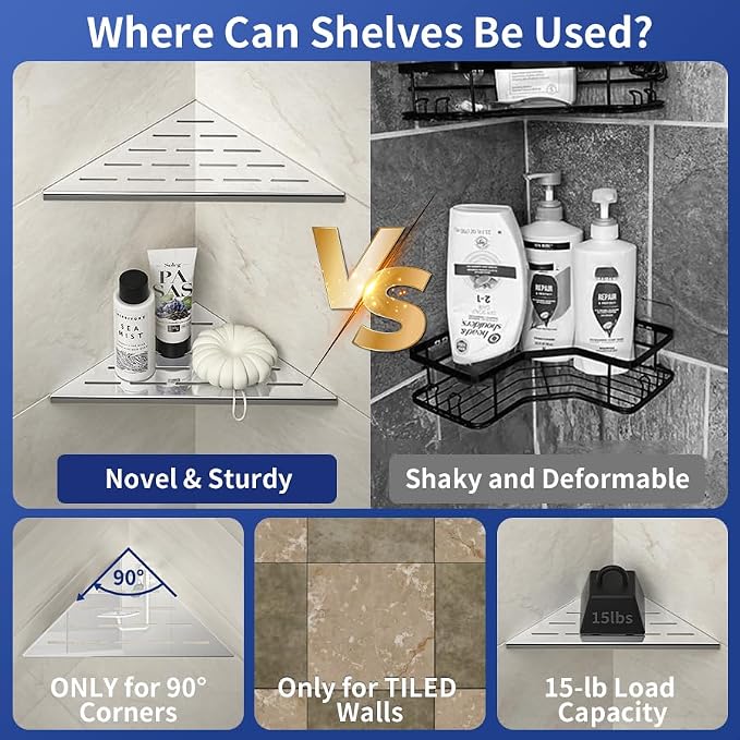 Corner Shower Shelf 10" Polished 304 Stainless Steel Recessed Corner Shelves - Image 4