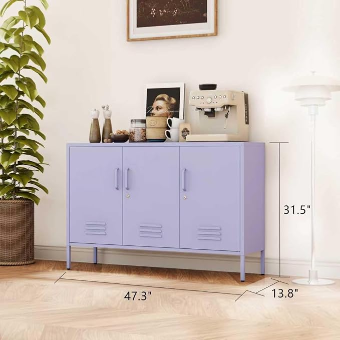 31.5 Inch Tall Lockable Lavender Purple Metal TV Storage Cabinet, Industrial - Image 2