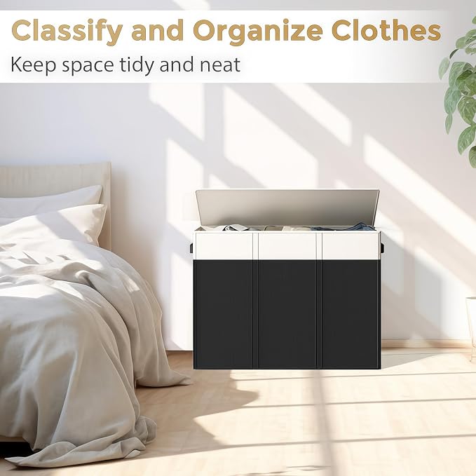 180L Laundry Hamper 3 Section, Large Laundry Basket - Image 2