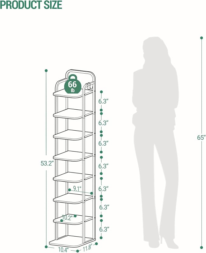 Hzuaneri 8 Tiers Vertical Shoe Rack, Narrow Shoe Tower, Tall Shoes Shelf - Image 2