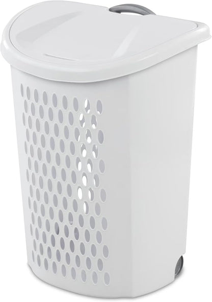 The White Wheeled Plastic Laundry Hamper – Adult-Sized Rolling Basket by Unknown