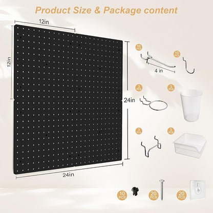 FZK 36pcs Pegboard Kit, Peg Board, Peg Board Hooks, Includes 4 Black Pegboard - Image 2