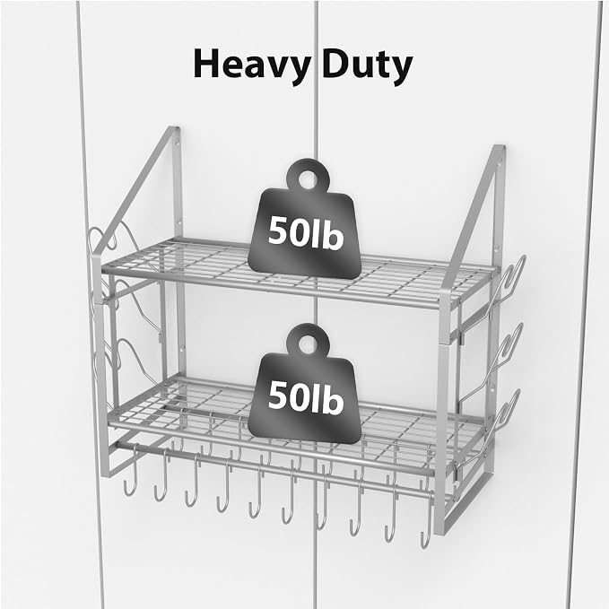 28 Inch Pot Rack Wall Mounted, 2 Tier Pots and Pans Organizer - Image 4
