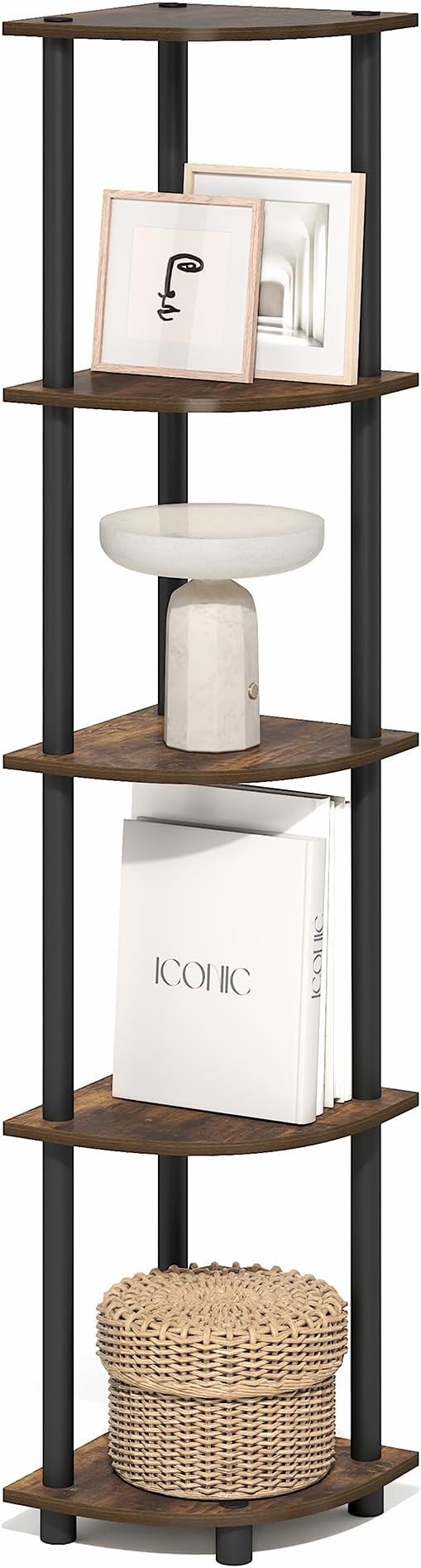 Furinno Turn-N-Tube Corner Shelf, 5-Tier Corner Bookshelf, Open Storage Shelves by Furinno-FitsYourSpaceFitsYourBudget