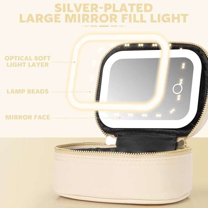 Small Makeup Bag with Led Mirror, Mini Travel Make up Bag 3 Light Modes - Image 4