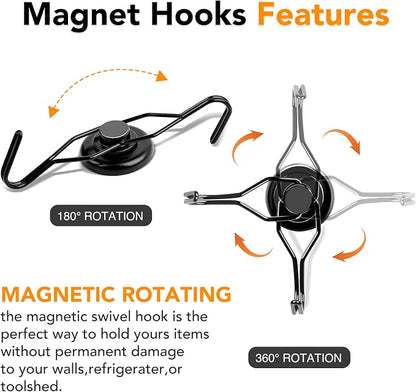 MIKEDE 120 LBS Black Magnetic Hooks, 6 Pack Swivel Swing Magnet Hooks Heavy Duty - Image 3