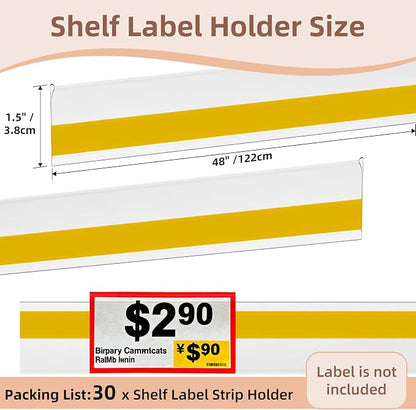 30 Pcs Shelf Label Strips, 1.5" H x 48" L Shelf Label Holders, Self Adhesive - Image 2