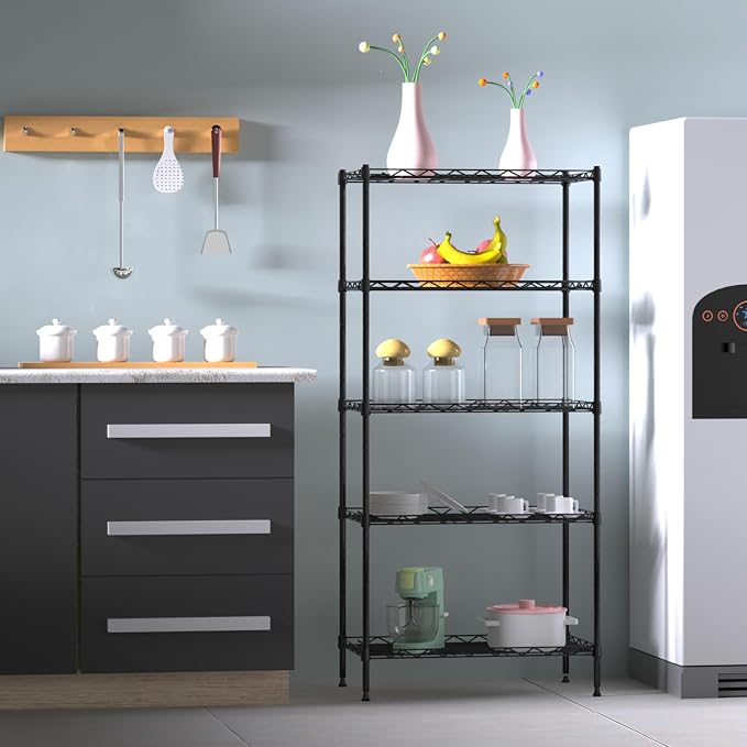 5 Tier Standing Metal Wire Shelving Unit, Adjustable Height, Storage Shelf Units - Image 6