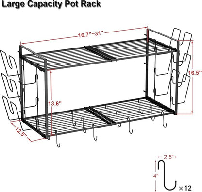 31 Inch Pot Rack Wall Mounted, 2-Tier Hanging Pots and Pans Organizer - Image 5