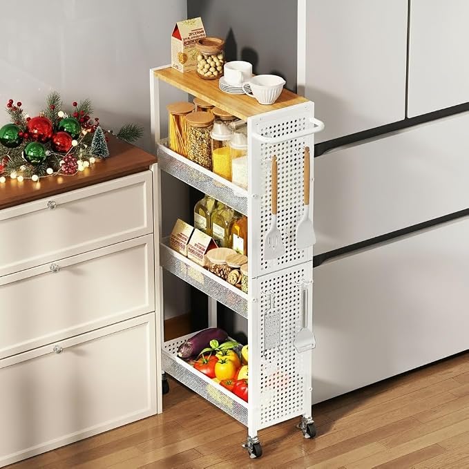 Slim Rolling Storage Cart with Wheels, 4-Tier Metal Utility Cart with Handle & by KITREPAION
