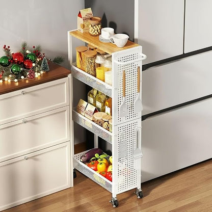 Slim Rolling Storage Cart with Wheels, 4-Tier Metal Utility Cart with Handle & by KITREPAION