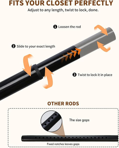 Closet Rods for Hanging Clothes, 18-92 Inch Stepless Adjustable Closet Rod - Image 2
